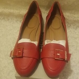 Kenneth Cole Reaction Red Flats with Gold Buckle
